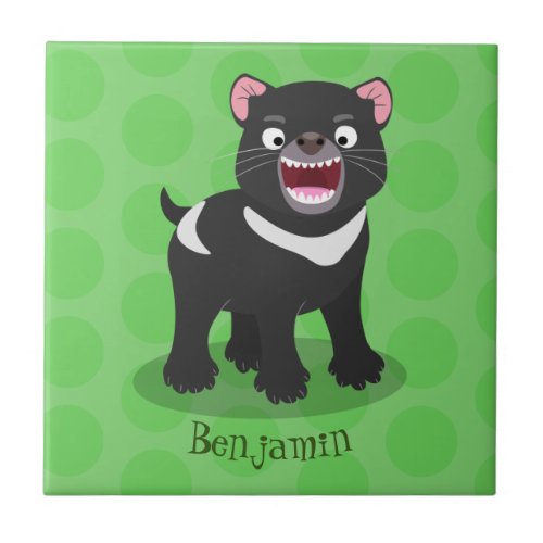 Cute hungry Tasmanian devil cartoon illustration Ceramic Tile