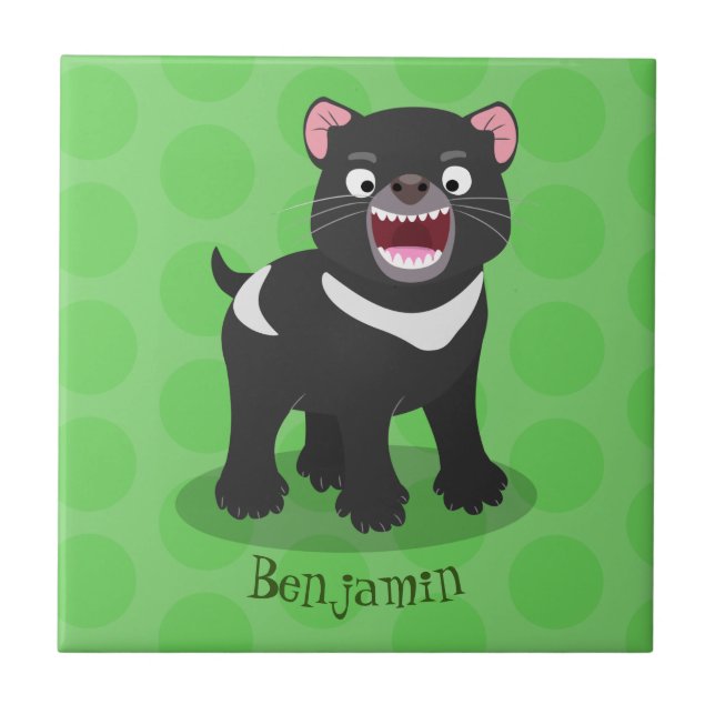 Cute hungry Tasmanian devil cartoon illustration Ceramic Tile (Front)