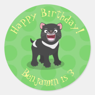 Cute hungry Tasmanian devil cartoon illustration Classic Round Sticker