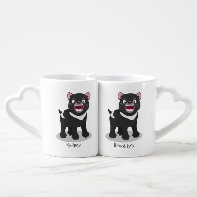 Cute hungry Tasmanian devil cartoon illustration Coffee Mug Set (Back Nesting)