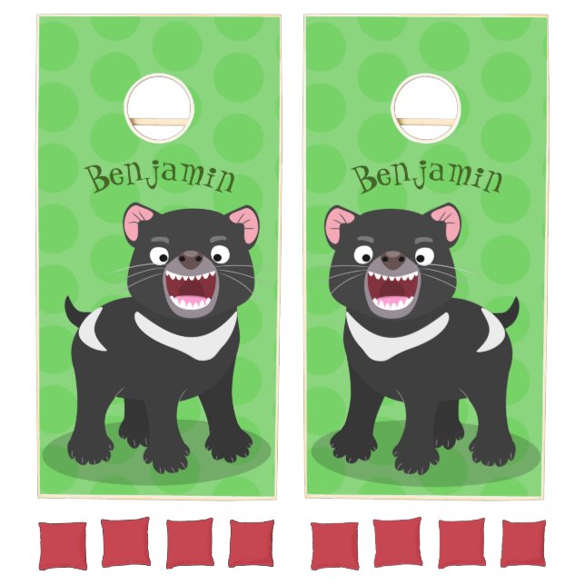 Cute hungry Tasmanian devil cartoon illustration Cornhole Set (Set)