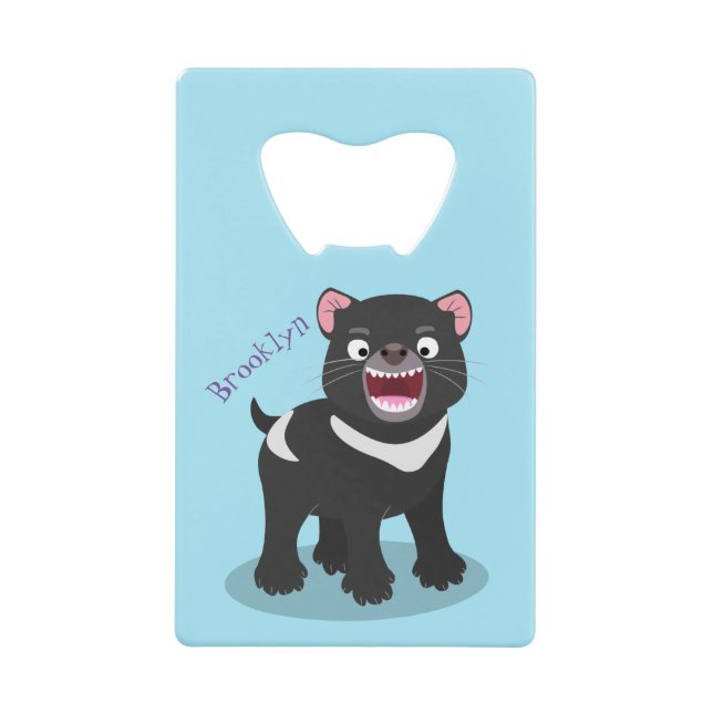 Cute hungry Tasmanian devil cartoon illustration Credit Card Bottle Opener (Front)
