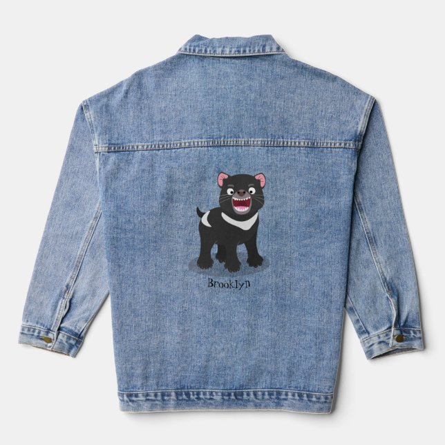 Cute hungry Tasmanian devil cartoon illustration Denim Jacket (Back)