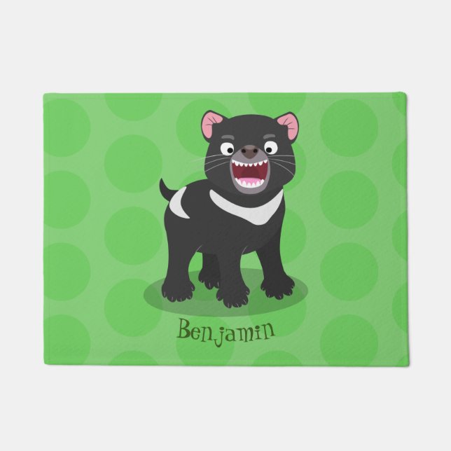 Cute hungry Tasmanian devil cartoon illustration Doormat (Front)