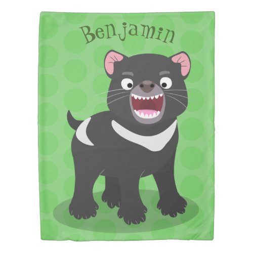 Cute hungry Tasmanian devil cartoon illustration Duvet Cover