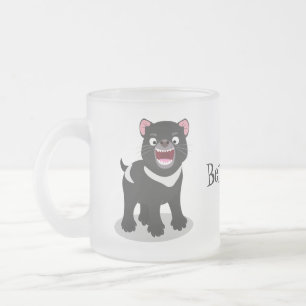 Cute hungry Tasmanian devil cartoon illustration Frosted Glass Coffee Mug