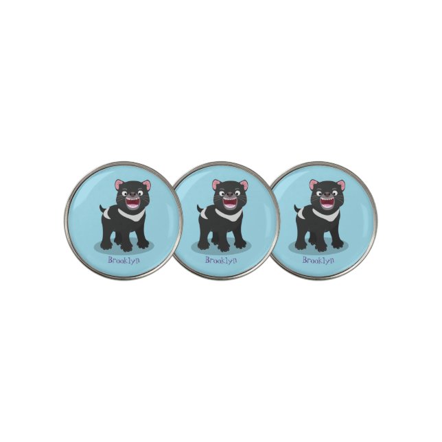 Cute hungry Tasmanian devil cartoon illustration Golf Ball Marker (3 Up)