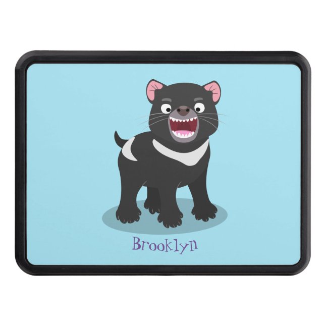 Cute hungry Tasmanian devil cartoon illustration Hitch Cover (Front)
