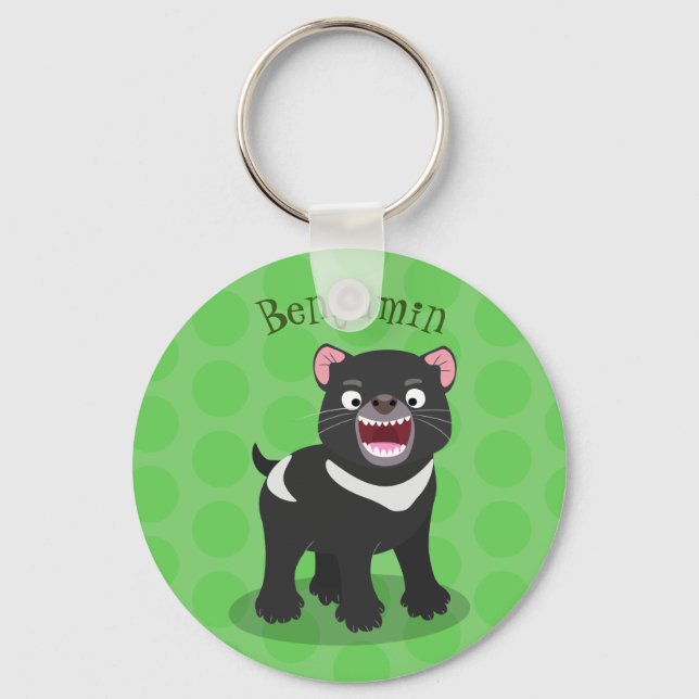 Cute hungry Tasmanian devil cartoon illustration Keychain (Front)