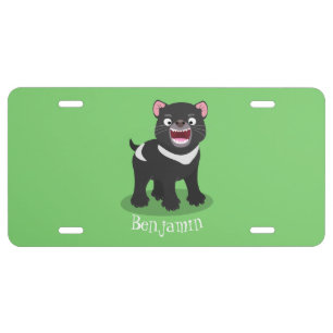 Cute hungry Tasmanian devil cartoon illustration License Plate