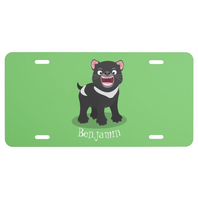 Cute hungry Tasmanian devil cartoon illustration  License Plate (Front)