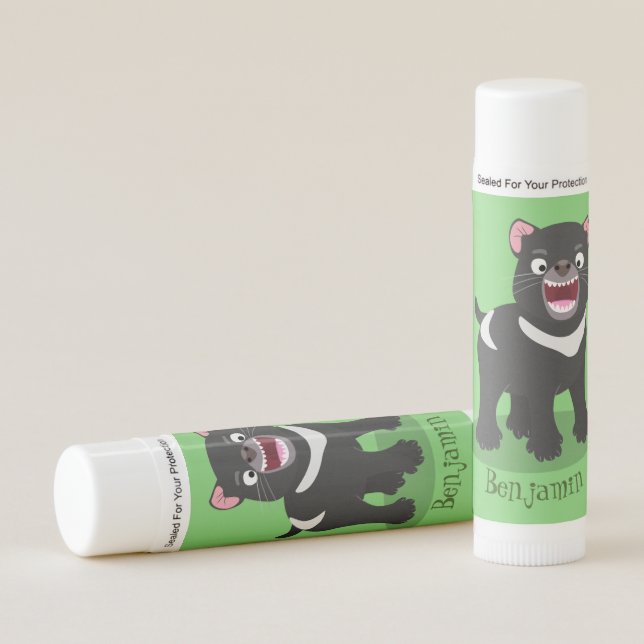 Cute hungry Tasmanian devil cartoon illustration Lip Balm (Front)