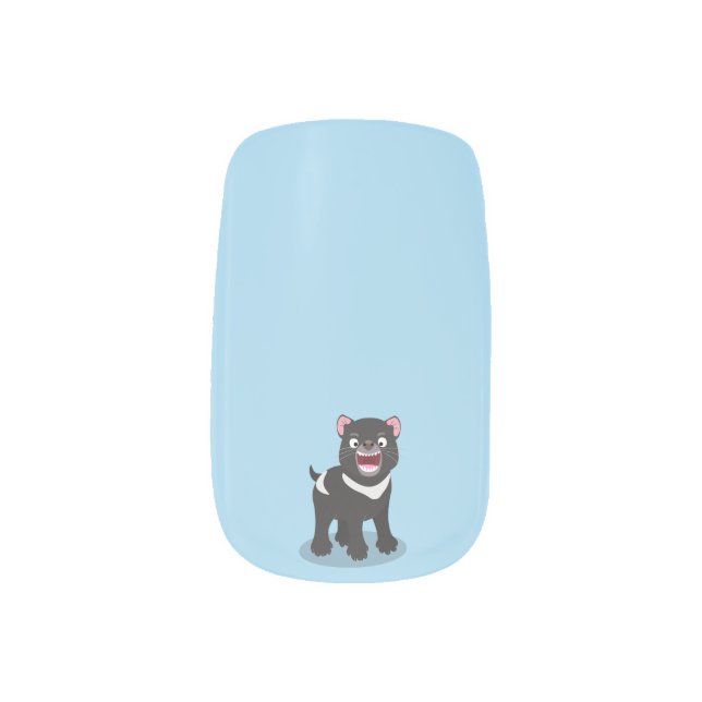 Cute hungry Tasmanian devil cartoon illustration Minx Nail Art (Left Thumb)
