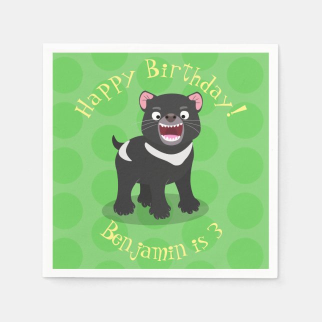 Cute hungry Tasmanian devil cartoon illustration Napkins (Front)