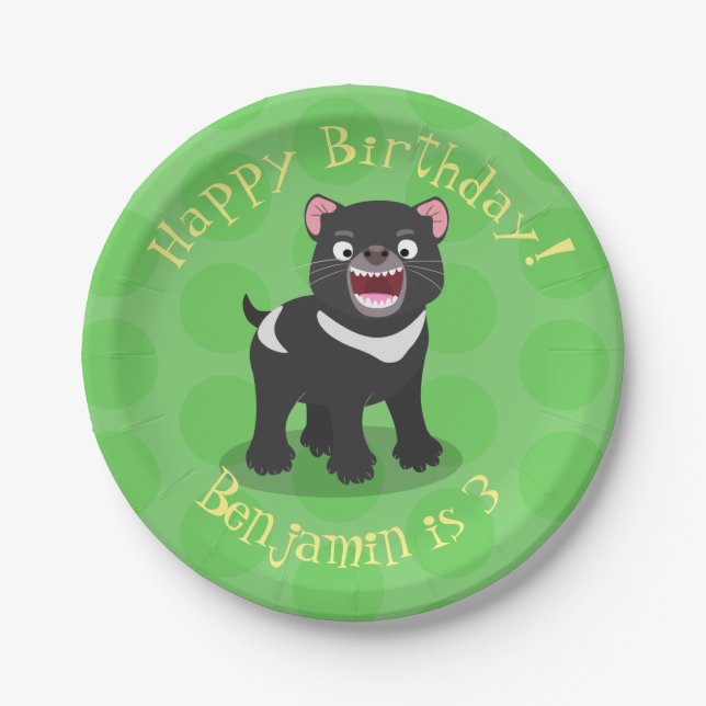Cute hungry Tasmanian devil cartoon illustration Paper Plates (Front)