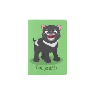 Cute hungry Tasmanian devil cartoon illustration Passport Holder