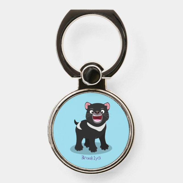 Cute hungry Tasmanian devil cartoon illustration Phone Ring Stand (Front)