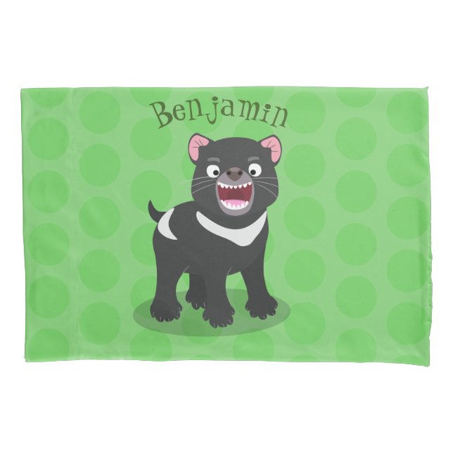 Cute hungry Tasmanian devil cartoon illustration Pillow Case (Front)