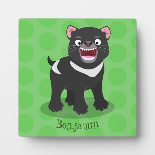 Cute hungry Tasmanian devil cartoon illustration Plaque