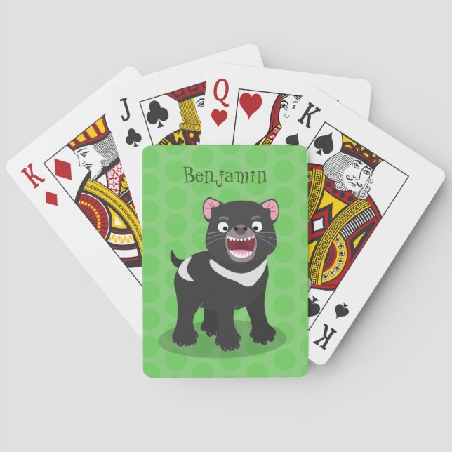 Cute hungry Tasmanian devil cartoon illustration Poker Cards (Back)