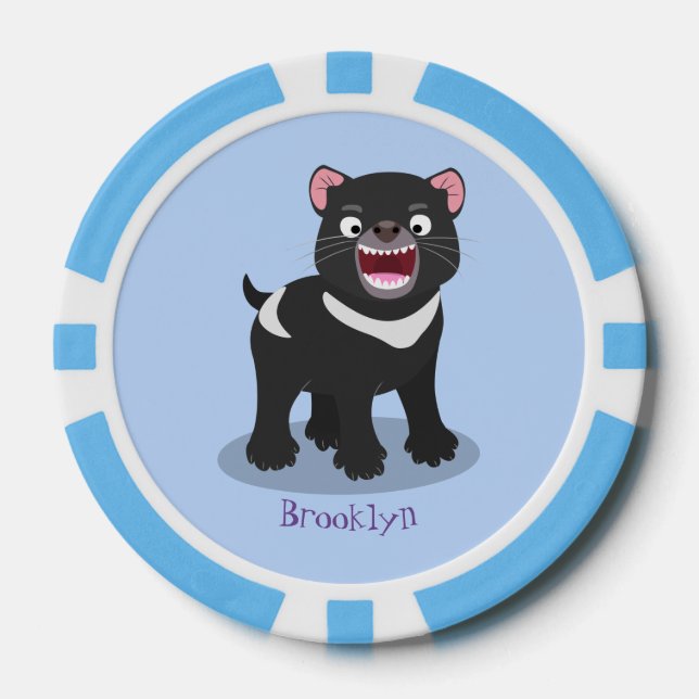 Cute hungry Tasmanian devil cartoon illustration Poker Chips (Front)