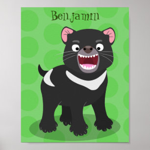 Cute hungry Tasmanian devil cartoon illustration Poster