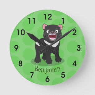 Cute hungry Tasmanian devil cartoon illustration Round Clock