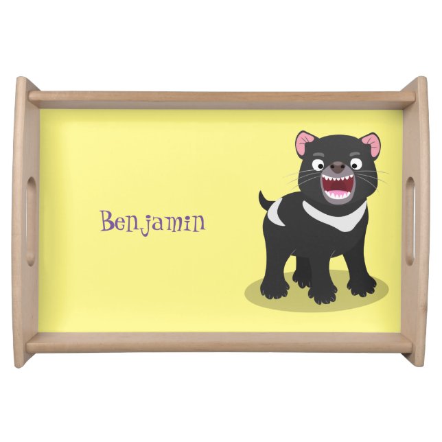 Cute hungry Tasmanian devil cartoon illustration Serving Tray (Front)