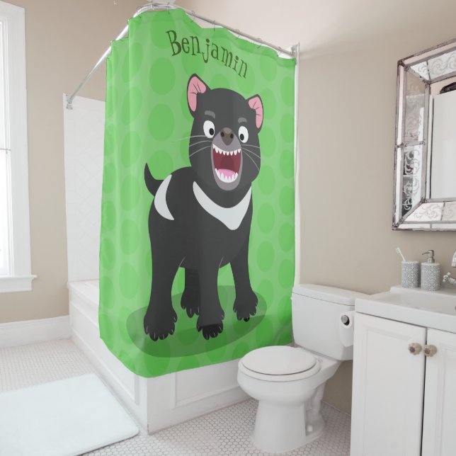 Cute hungry Tasmanian devil cartoon illustration Shower Curtain (In Situ)
