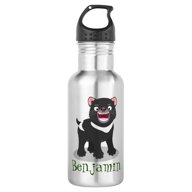 Cute hungry Tasmanian devil cartoon illustration Stainless Steel Water Bottle (Front)