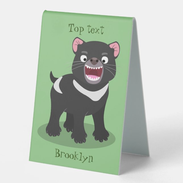 Cute hungry Tasmanian devil cartoon illustration Table Tent (Front)