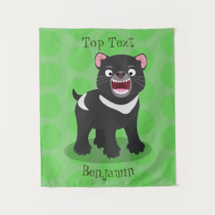 Cute hungry Tasmanian devil cartoon illustration Tapestry