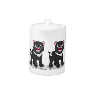 Cute hungry Tasmanian devil cartoon illustration Teapot
