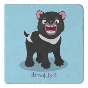 Cute hungry Tasmanian devil cartoon illustration Trivet
