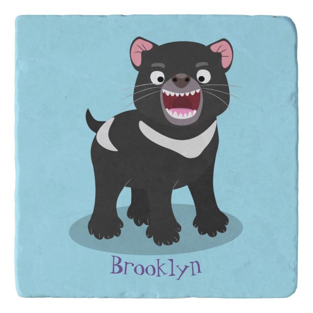 Cute hungry Tasmanian devil cartoon illustration Trivet (Front)