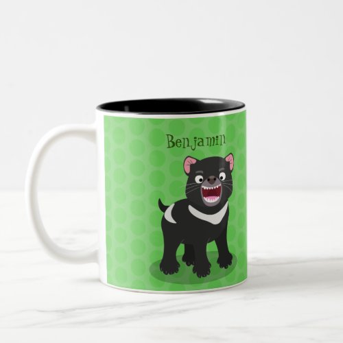 Cute hungry Tasmanian devil cartoon illustration Two_Tone Coffee Mug