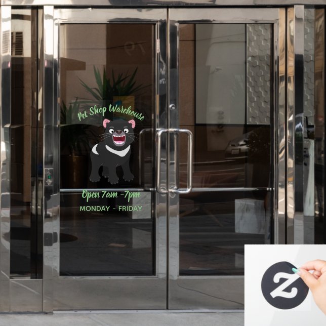 Cute hungry Tasmanian devil cartoon illustration Window Cling (Office Door)