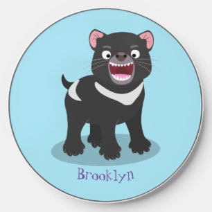 Cute hungry Tasmanian devil cartoon illustration Wireless Charger
