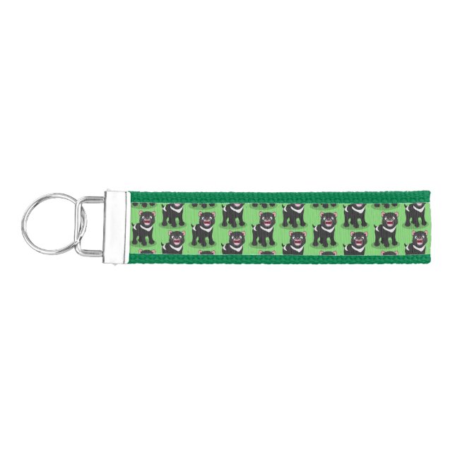 Cute hungry Tasmanian devil cartoon illustration Wrist Keychain (Keys on Left)