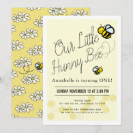 Cute Hunny Bee Yellow 1st Birthday Party Invitation
