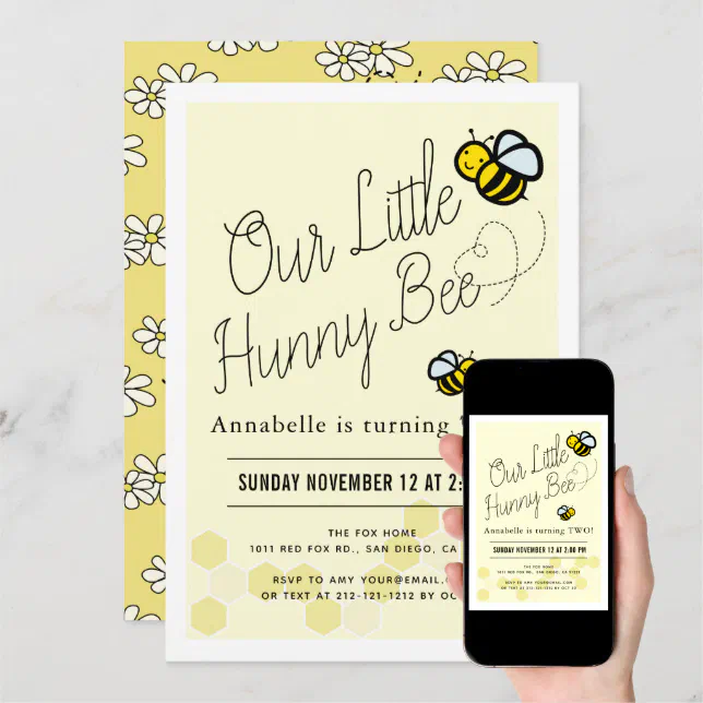 Cute Hunny Bee Yellow Kids Birthday Party Invitation | Zazzle