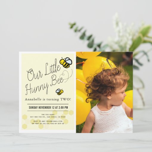 Cute Hunny Bee Yellow Kids Photo Birthday Party Invitation | Zazzle