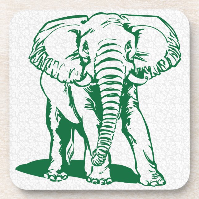 Cute Hunter Green Elephant Line Drawing Beverage  Coaster (Front)