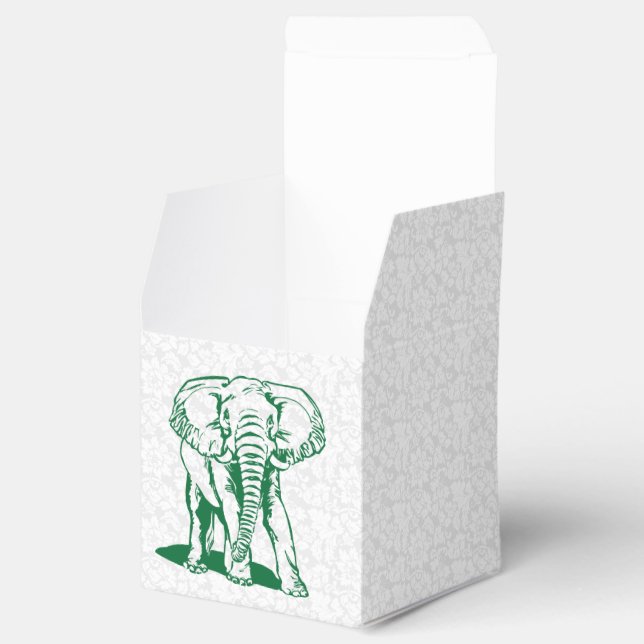 Cute Hunter Green Elephant Line Drawing Favor Boxes (Opened)