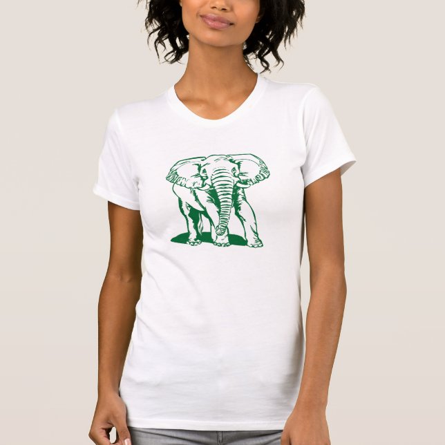 Cute Hunter Green Elephant Line Drawing T-Shirt (Front)