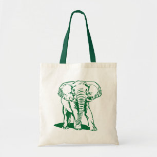 Cute Hunter Green Elephant Line Drawing Tote Bag