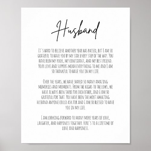Cute Husband anniversary Message Valentine Couples Poster