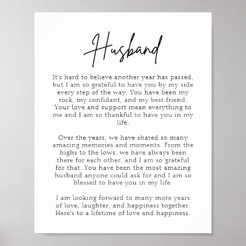 Cute Husband anniversary Message Valentine Couples Poster