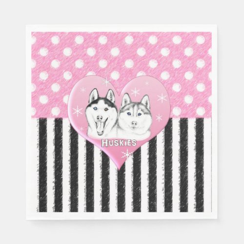 Cute Huskies pink pattern Napkins