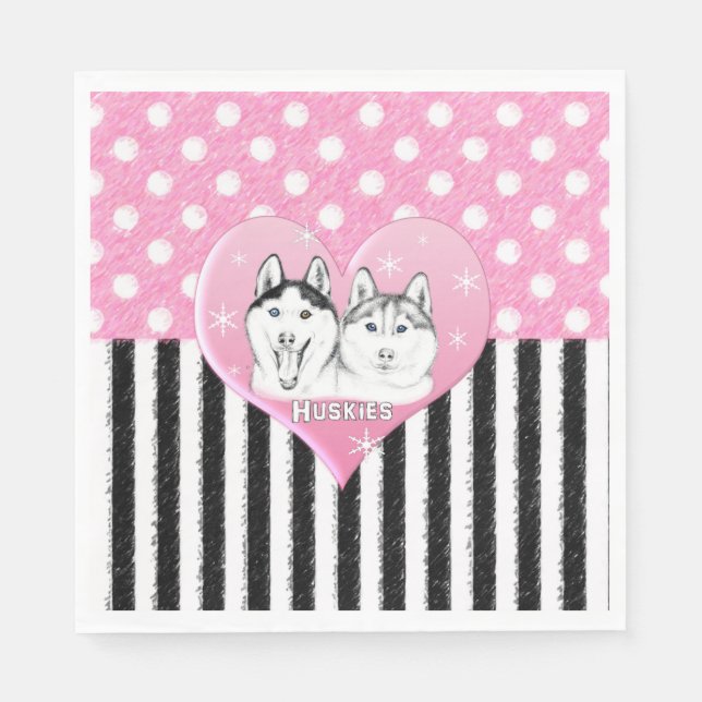 Cute Huskies pink pattern Napkins (Front)
